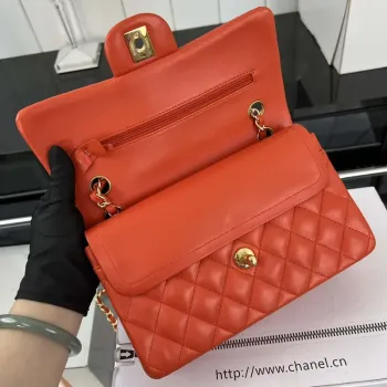 Chanel A01117 Kabelka s klopou Klasická taška Oranžová jehněčí kůže