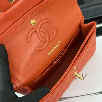 Chanel A01117 Kabelka s klopou Klasická taška Oranžová jehněčí kůže