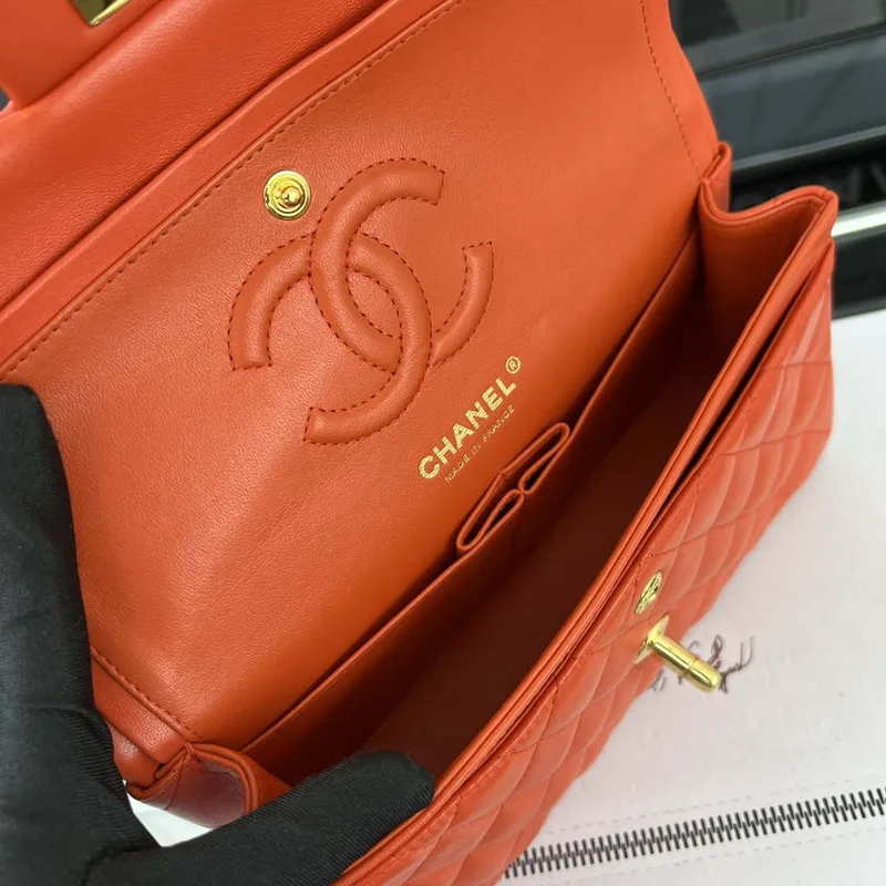 Chanel A01117 Kabelka s klopou Klasická taška Oranžová jehněčí kůže