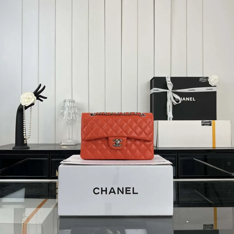 Chanel A01117 Kabelka s klopou Klasická taška Oranžová jehněčí kůže