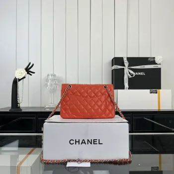 Chanel A01117 Kabelka s klopou Klasická taška Oranžová jehněčí kůže