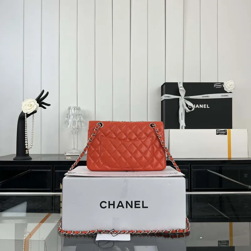 Chanel A01117 Kabelka s klopou Klasická taška Oranžová jehněčí kůže