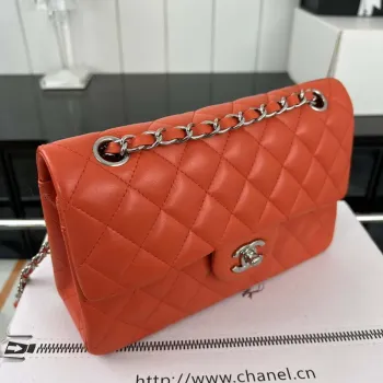 Chanel A01117 Kabelka s klopou Klasická taška Oranžová jehněčí kůže