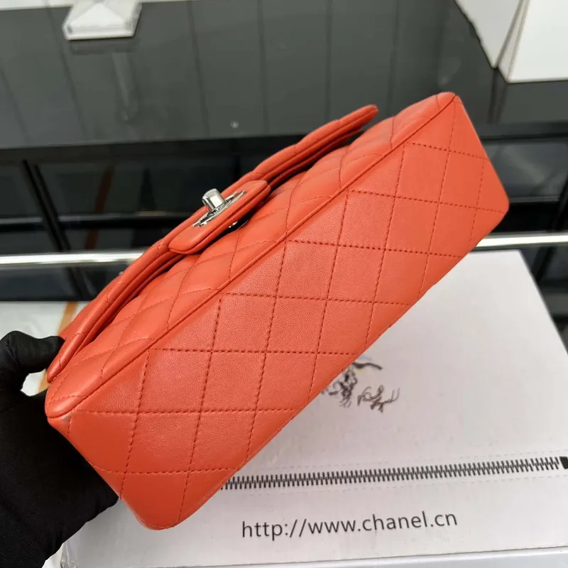 Chanel A01117 Kabelka s klopou Klasická taška Oranžová jehněčí kůže