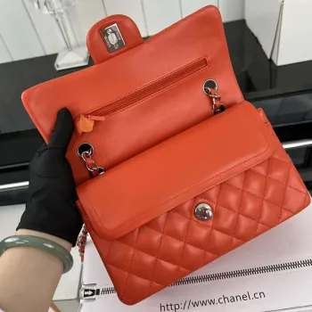 Chanel A01117 Kabelka s klopou Klasická taška Oranžová jehněčí kůže
