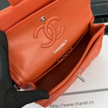 Chanel A01117 Kabelka s klopou Klasická taška Oranžová jehněčí kůže