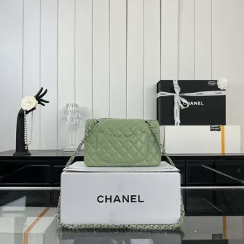 Chanel A01117 Kabelka s klopou Klasická taška Zelená jehněčí kůže