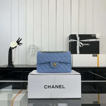 Chanel A01117 Kabelka s klopou Klasická taška Modrá jehněčí kůže