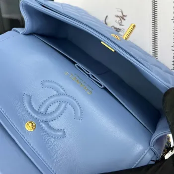 Chanel A01117 Kabelka s klopou Klasická taška Modrá jehněčí kůže