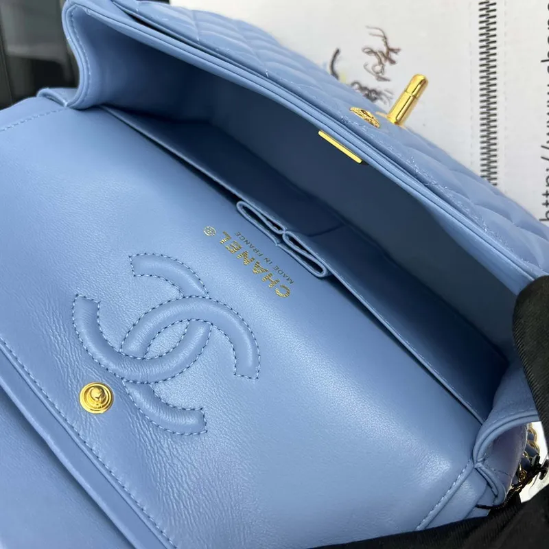 Chanel A01117 Kabelka s klopou Klasická taška Modrá jehněčí kůže