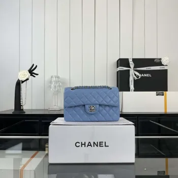 Chanel A01117 Kabelka s klopou Klasická taška Modrá jehněčí kůže
