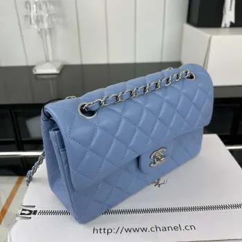Chanel A01117 Kabelka s klopou Klasická taška Modrá jehněčí kůže