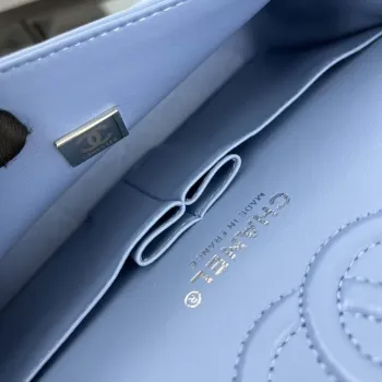 Chanel A01117 Kabelka s klopou Klasická taška Modrá jehněčí kůže