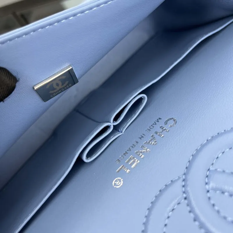 Chanel A01117 Kabelka s klopou Klasická taška Modrá jehněčí kůže