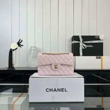 Chanel A01117 Kabelka s klopou Klasická taška Světle růžová jehněčí kůže