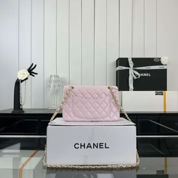 Chanel A01117 Kabelka s klopou Klasická taška Světle růžová jehněčí kůže