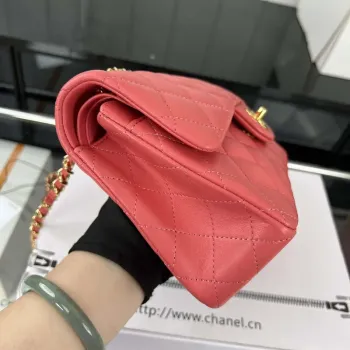 Chanel A01117 Kabelka s klopou Klasická taška Červená jehněčí kůže