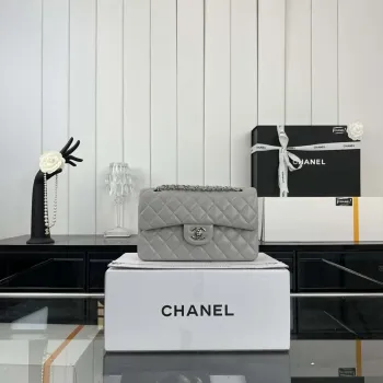 Chanel A01117 Kabelka s klopou Klasická taška Šedá jehněčí kůže