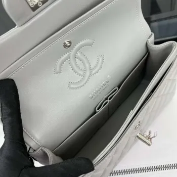 Chanel A01117 Kabelka s klopou Klasická taška Šedá jehněčí kůže