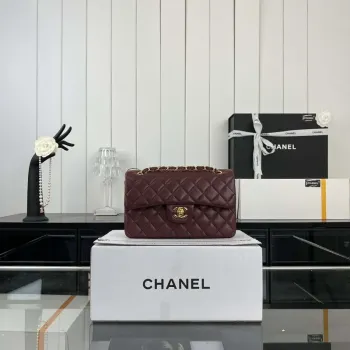 Chanel A01117 Kabelka s klopou Klasická taška Vínově červená jehněčí kůže