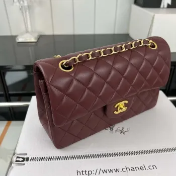 Chanel A01117 Kabelka s klopou Klasická taška Vínově červená jehněčí kůže