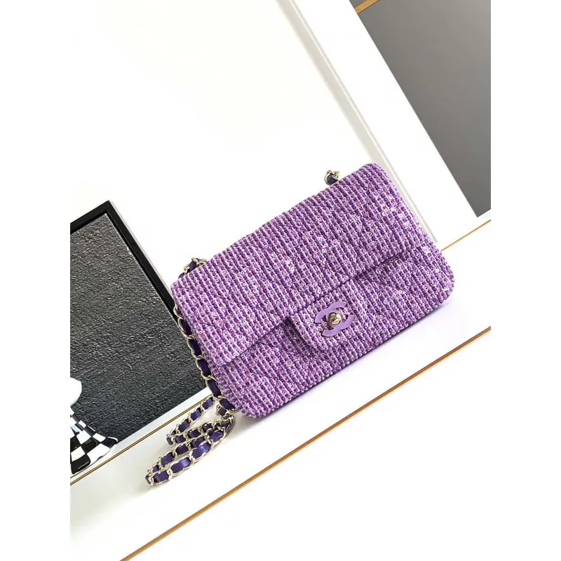 Chanel AS1116 24C Mini Flap Bag 20 cm A69900 Tweed Purple