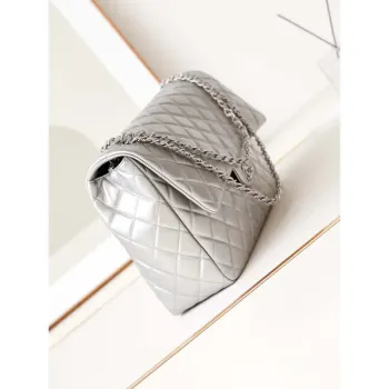 Chanel AS4661 Kabelka s klopou CF Airport z telecí kůže a stříbrného kovu