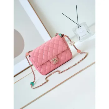 Chanel AS3783 Malá taška s klopou 23P Jehněčí kůže Zlatý kov 18,5 cm Růžová