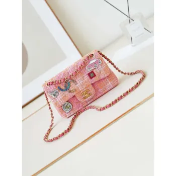 Chanel 24C A01113 Kabelka s klopou Classic Bag Woolen A69900 Oranžová a růžová