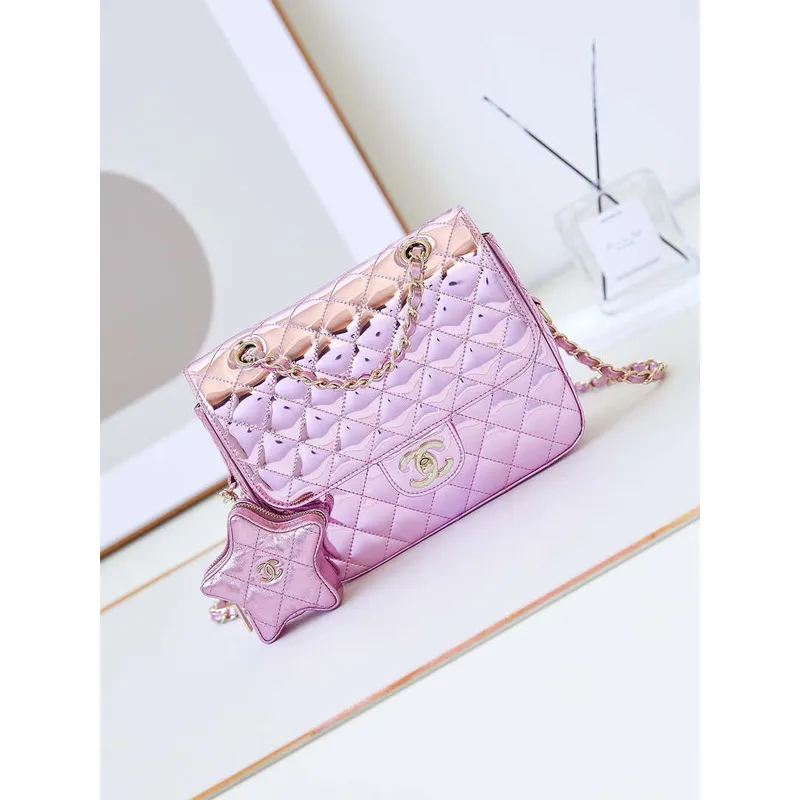 Chanel AS4649 BATOH & Peněženka Star Metalická telecí kůže a zlatý kov Fialová