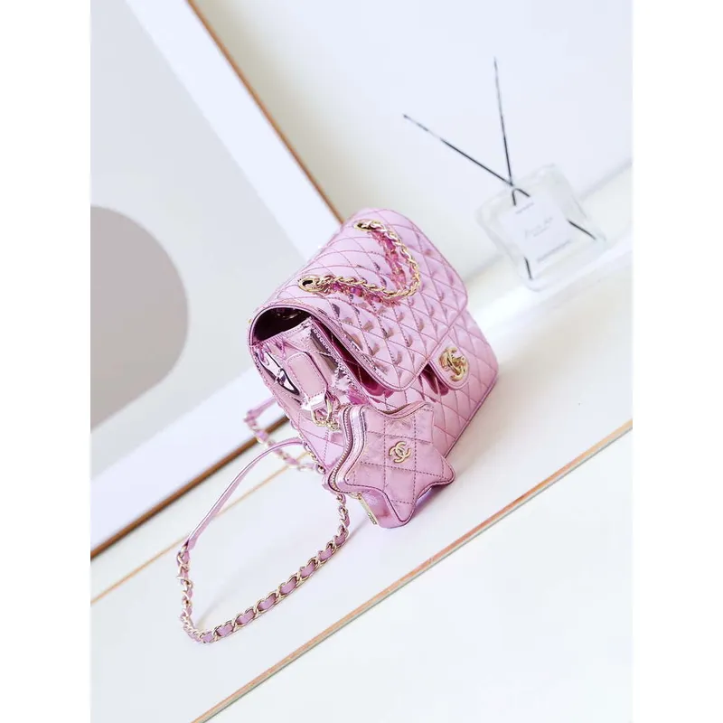 Chanel AS4649 BATOH & Peněženka Star Metalická telecí kůže a zlatý kov Fialová