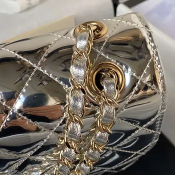 Chanel AS4647 Mini taška s klopou a peněženka STAR COIN PURSE z metalické telecí kůže a zlatého kovu stříbrné barvy