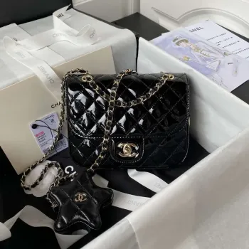 Chanel AS4647 Mini taška s klopou a peněženka STAR COIN PURSE z metalické telecí kůže a zlatého kovu, černá