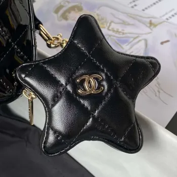 Chanel AS4647 Mini taška s klopou a peněženka STAR COIN PURSE z metalické telecí kůže a zlatého kovu, černá
