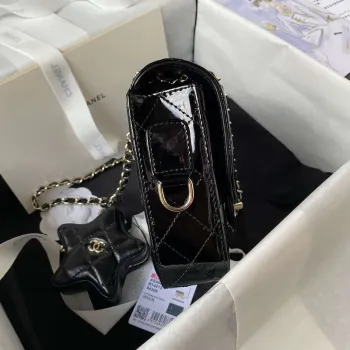 Chanel AS4647 Mini taška s klopou a peněženka STAR COIN PURSE z metalické telecí kůže a zlatého kovu, černá