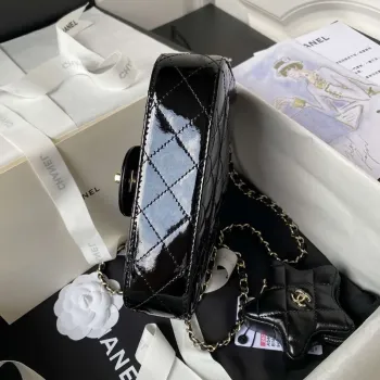 Chanel AS4647 Mini taška s klopou a peněženka STAR COIN PURSE z metalické telecí kůže a zlatého kovu, černá