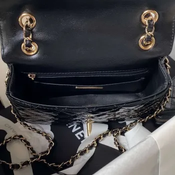 Chanel AS4647 Mini taška s klopou a peněženka STAR COIN PURSE z metalické telecí kůže a zlatého kovu, černá