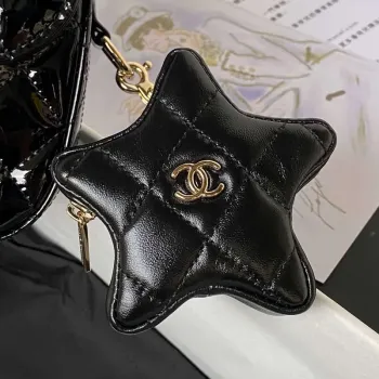 Chanel AS4648 Kabelka s klopou a peněženka STAR COIN PURSE Zrcadlová telecí kůže Metalická telecí kůže a zlatý kov Černá