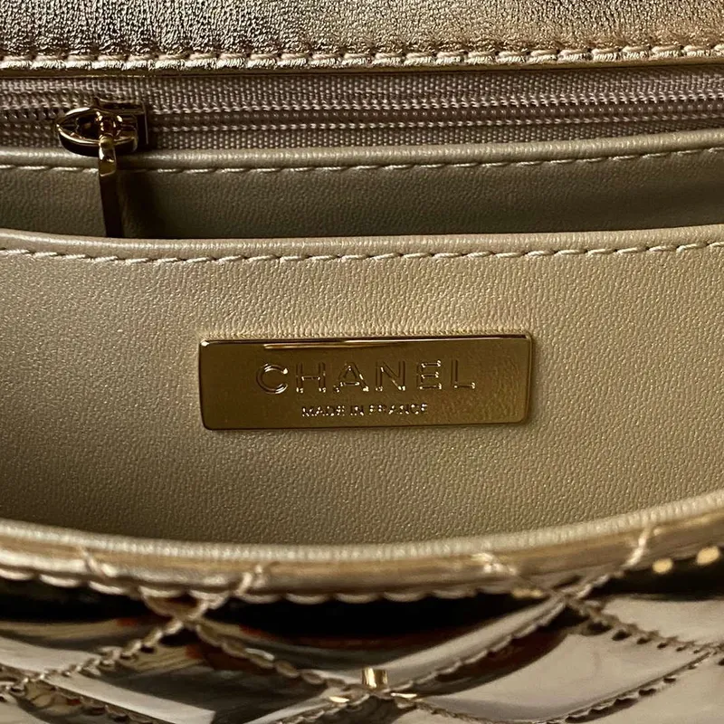Chanel AS4648 Kabelka s klopou a peněženka STAR COIN PURSE Zrcadlová telecí kůže Metalická telecí kůže a zlatý kov Zlato