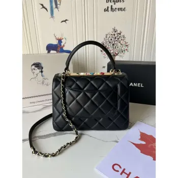 Chanel Trendy 24C taška s klopou a horním uchem Taška z jehněčí kůže A92236 Černá Vícebarevné logo