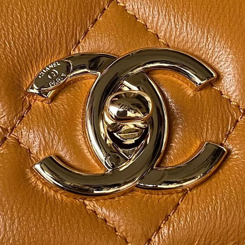 Chanel Trendy 24C taška s klopou a horním uchem z jehněčí kůže A92236 Oranžová zlatá