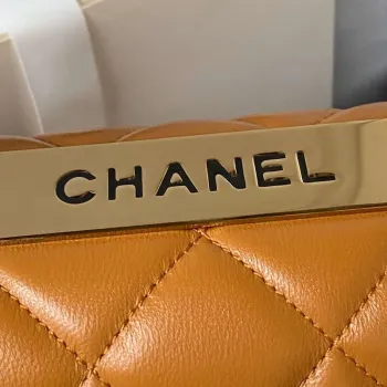 Chanel Trendy 24C taška s klopou a horním uchem z jehněčí kůže A92236 Oranžová zlatá