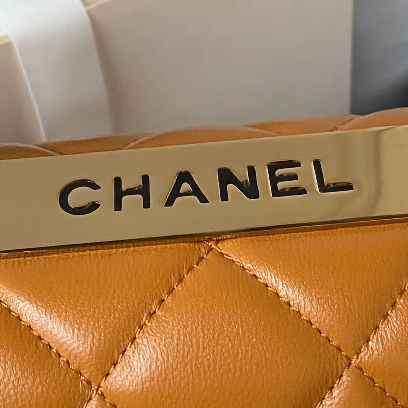 Chanel Trendy 24C taška s klopou a horním uchem z jehněčí kůže A92236 Oranžová zlatá