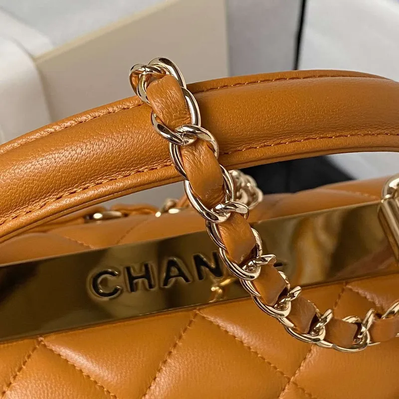 Chanel Trendy 24C taška s klopou a horním uchem z jehněčí kůže A92236 Oranžová zlatá