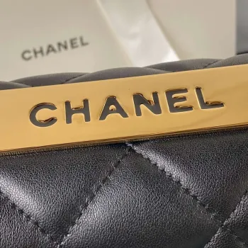 Chanel 24C Trendy CC taška s klopou a horním uchem z jehněčí kůže A92236 Černá Zlatá
