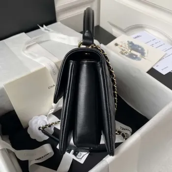 Chanel 24C Trendy CC taška s klopou a horním uchem z jehněčí kůže A92236 Černá Zlatá