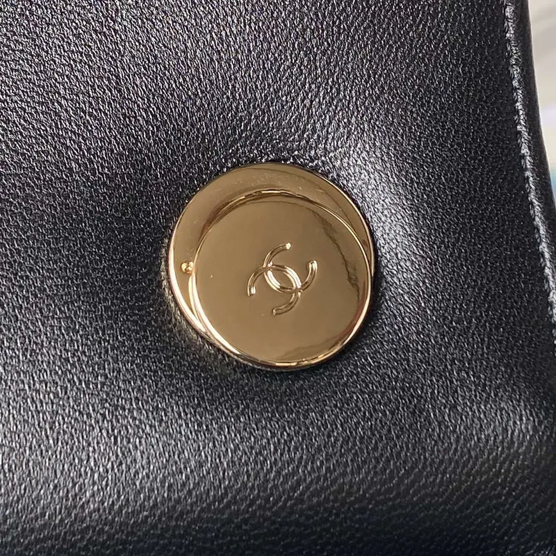 Chanel 24C Trendy CC taška s klopou a horním uchem z jehněčí kůže A92236 Černá Zlatá