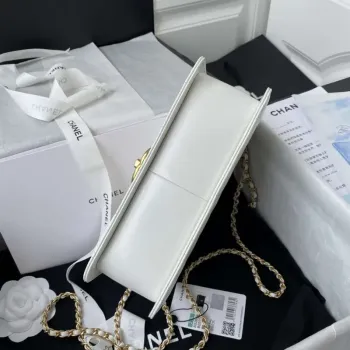 Chanel AS2649 Woc Peněženka na řetízku se zlatým přívěskem Malá vintage taška z telecí kůže Bílá