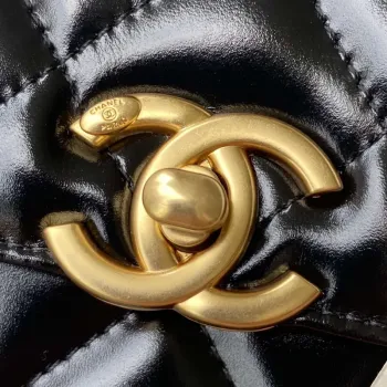 Chanel AS2615 Woc Peněženka na řetízku se zlatým přívěskem Mini Vintage kabelka z telecí kůže Černá