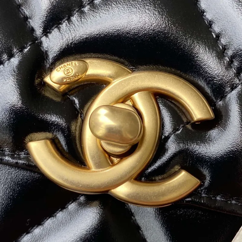 Chanel AS2615 Woc Peněženka na řetízku se zlatým přívěskem Mini Vintage kabelka z telecí kůže Černá